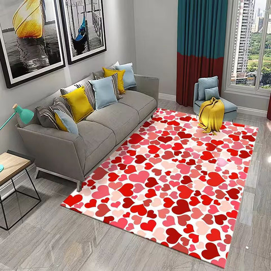 3D Pink Purple Love Heart Rug For Couple Bedroom Living Room Decor, Kitchen Bathroom Non-Slip, Valentine'S Day Gift