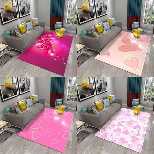 3D Pink Purple Love Heart Rug For Couple Bedroom Living Room Decor, Kitchen Bathroom Non-Slip, Valentine'S Day Gift