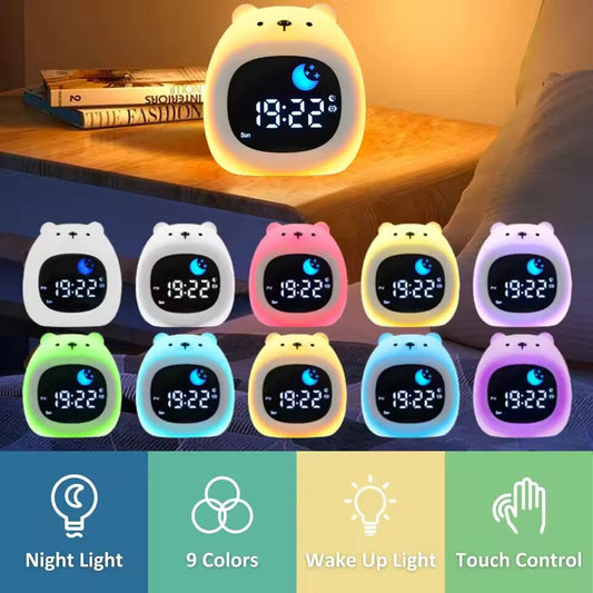 Smart Rechargeable Cartoon Alarm Clock Breath Light Patt Lamp Multi Color Night Light for Children Room Christmas Valentine Gift